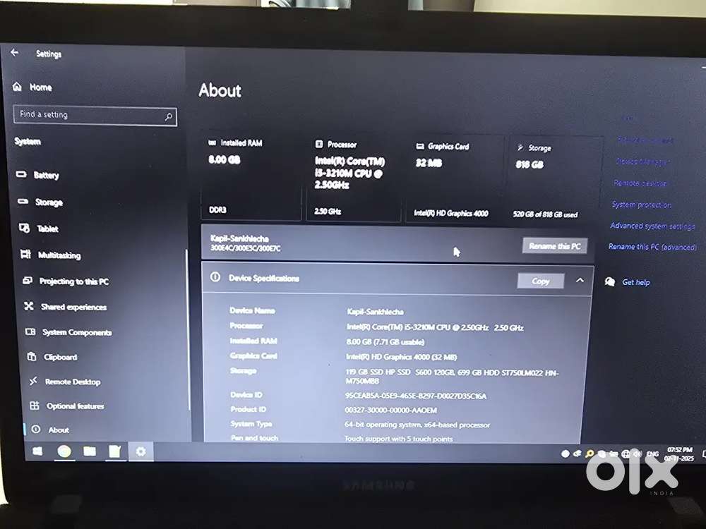 Samsung Laptop 8Gb ram, 818gb storage
