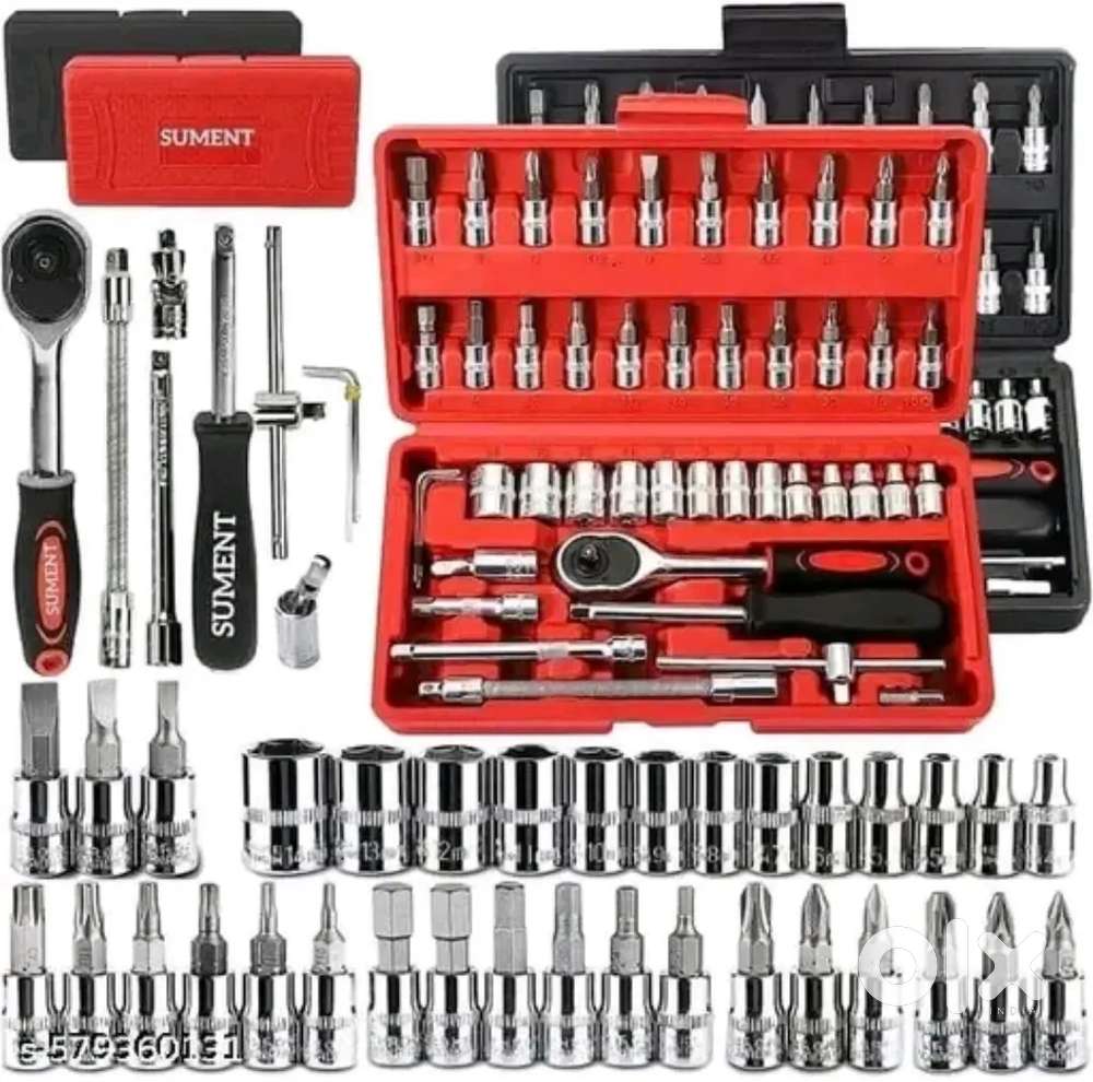 46 Pcs Tool Kit Socket & Ratchet Wrench Set  Car, Bike & Home Repairs