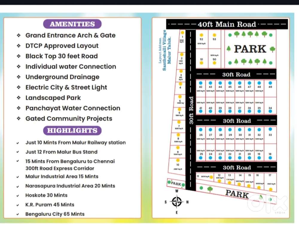 1200 sqft Individual plot for sale at Malur