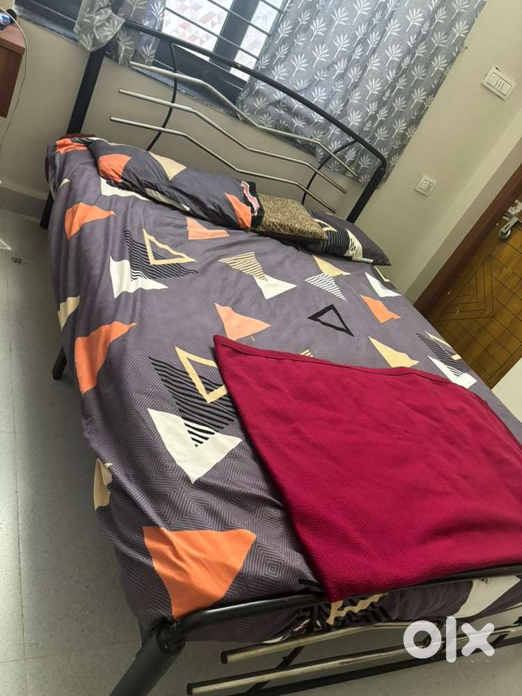 Queen size metal bed with mattress