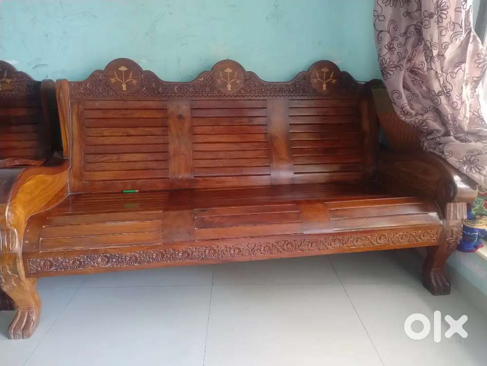 Beautiful Antique full teak wood 3 seater sofa+2 chair carving + inlay