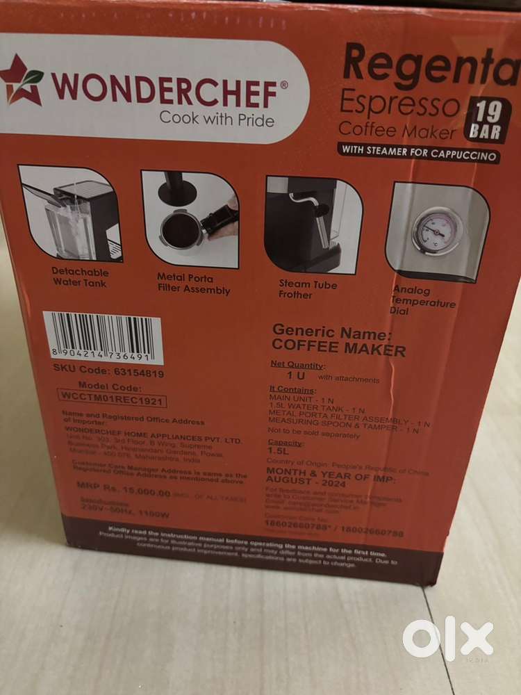 Regenta espresso coffee maker 19bar with steamer for cappuccino