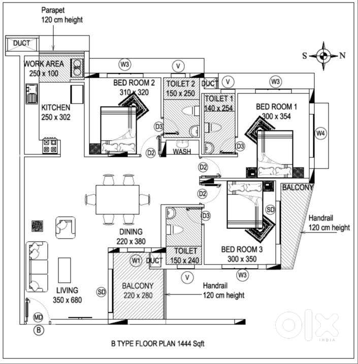 NEW 3BHK flat, 1400Sqft,  Udaya Nager, East Fort, Thrissur