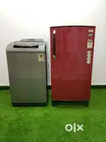 Stainwash 7.2kg top load machine and edge style single door fridge.
