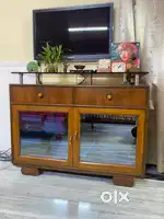 Solid wooden cabinet with 4 drawers and elevated glass top