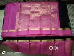 Silk cotton saree black colour with pink border