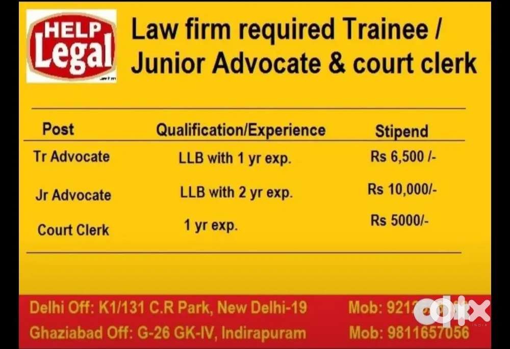 Trainee Advocate & Trainee Cleark for Delhi NCR court
