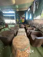 Cafe Chairs, tables, sofas, fancy drum, wooden box ( cafe sitting)