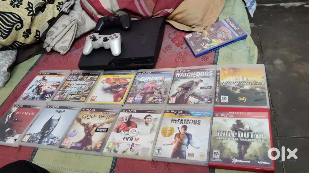 PS3 Slim Console & Massive 12 Game Lot (GTA V, God of War, Far Cry 4)