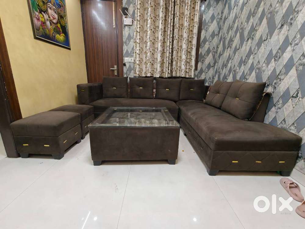 Modern L Shaped 7 Seater Sofa Set & Center Table- Excellent Condition