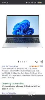 Tecno MEGABOOK T1, Intel Core 11th Gen 13 Processor (8GB RAM/512GB SSD