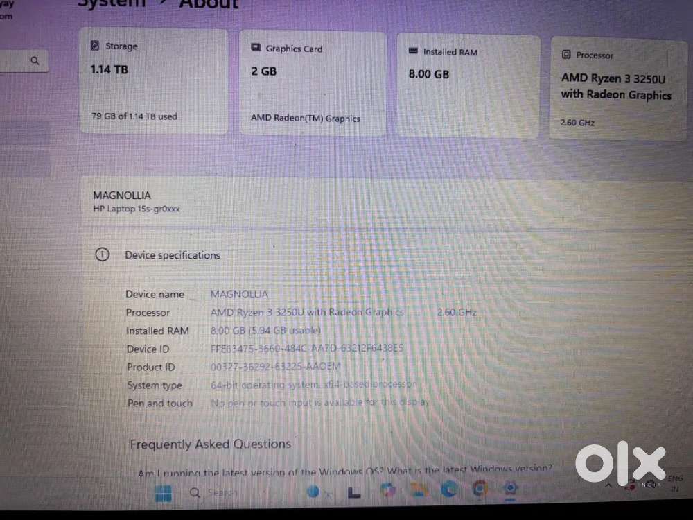 HP WINDOWS 11 1TB HDD 256gbssd 8gb ram