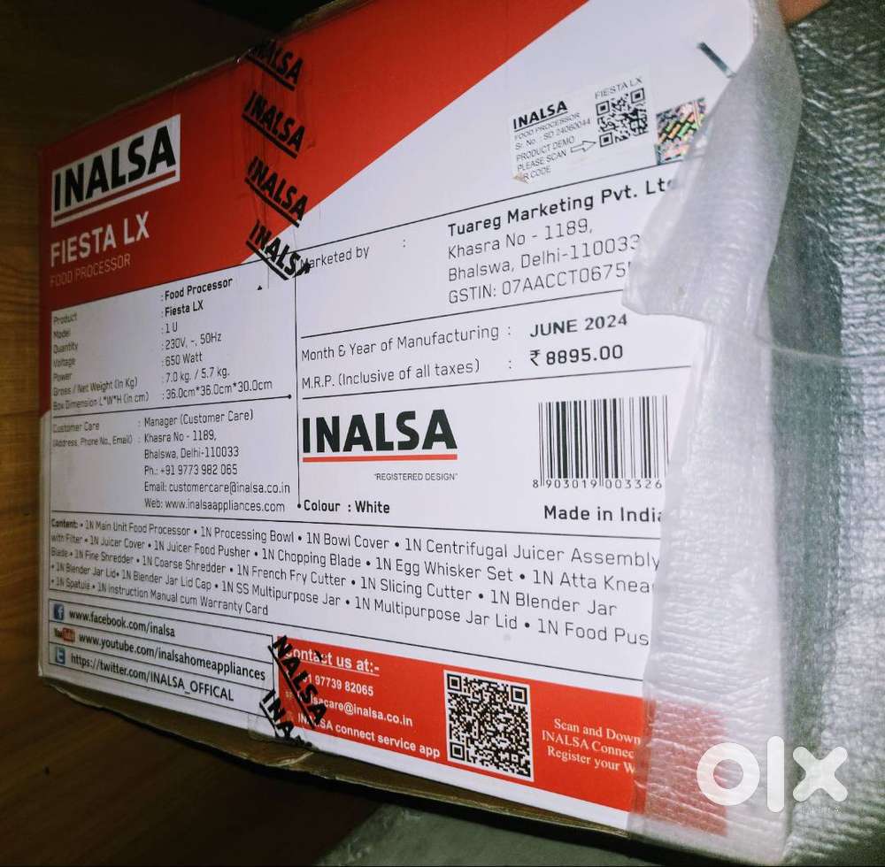 Inalsa FiestaLX Food Processor open box Unused