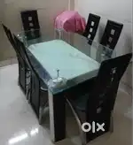 Elegant 6-Seater Glass Top Dining Table with Built-in Storage Shelf