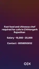 Chef required for cafe in Chittorgarh