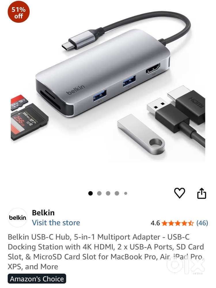 Belkin 5-in-1 USB-C Multiport Hub with 4K HDMI, dual USB-A ports, SD