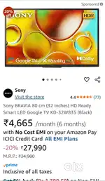 Sony Bravia 32 Smart LED Google tv