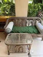 Vintage Rattan Cane Sofa Set with Glass Table 3 seater )