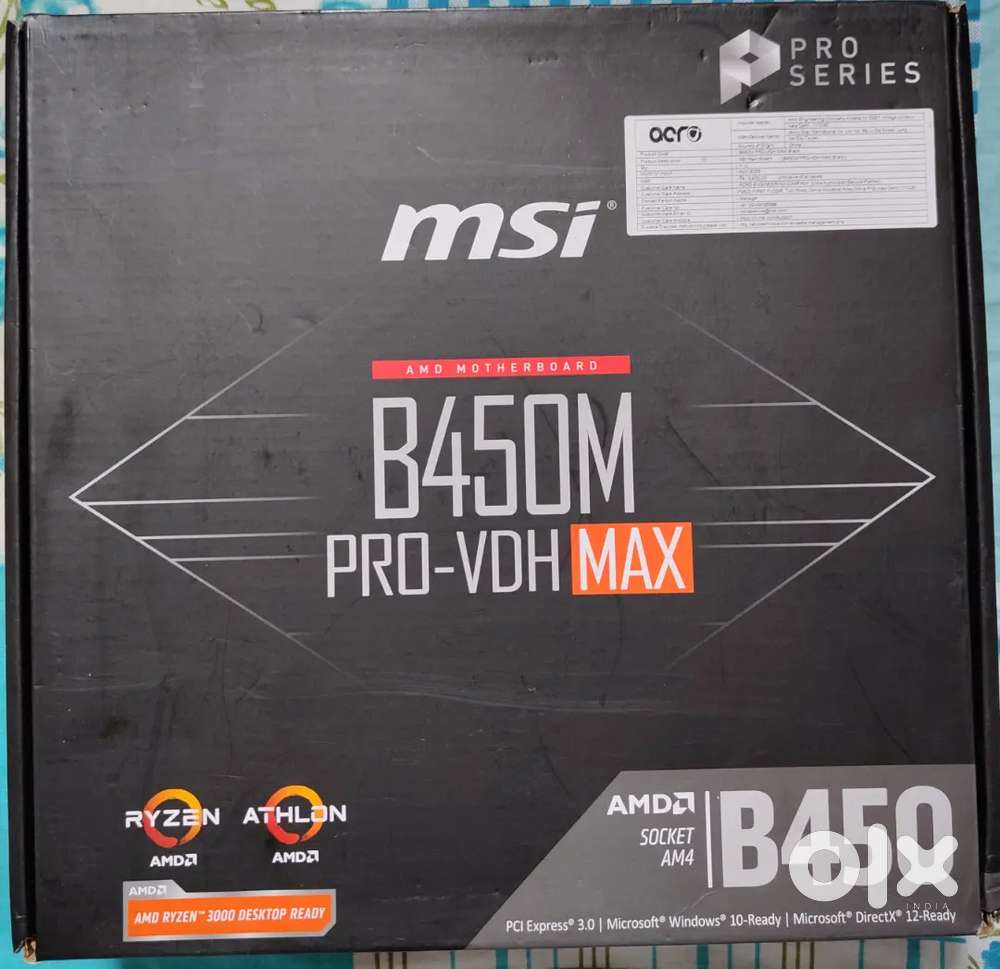Unused MSI B450M PRO-VDH MAX motherboard for sale