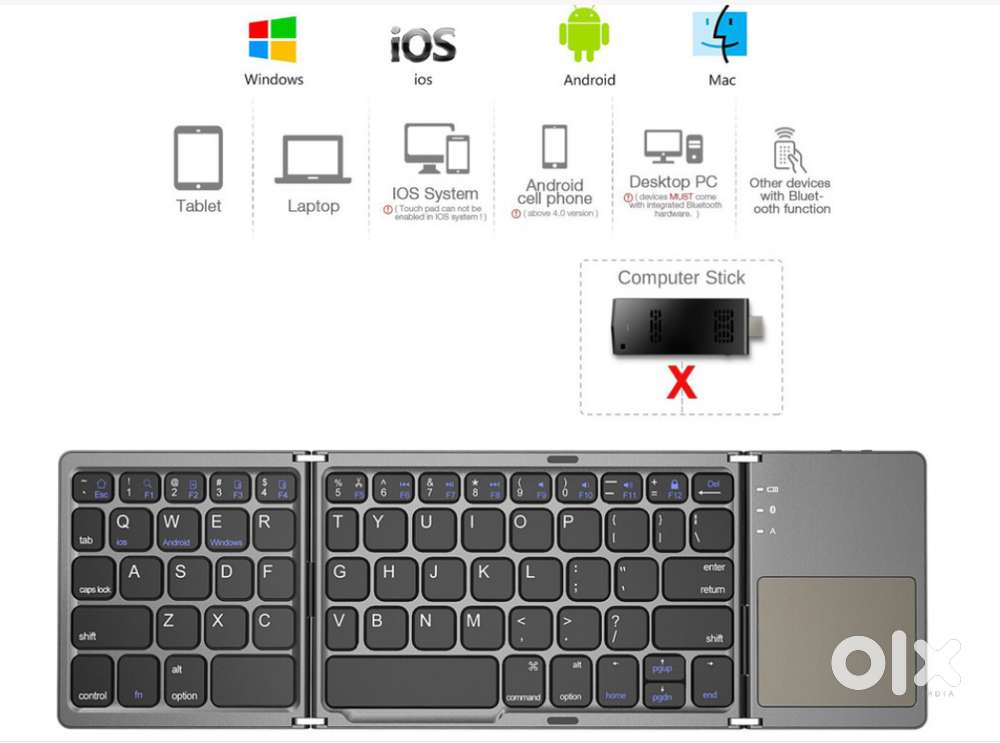 Three-folding Bluetooth Keyboard Wireless with Touchpad