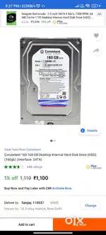 Consistent 160gb Hard Disk(HDD) in Excellent condition and other parts