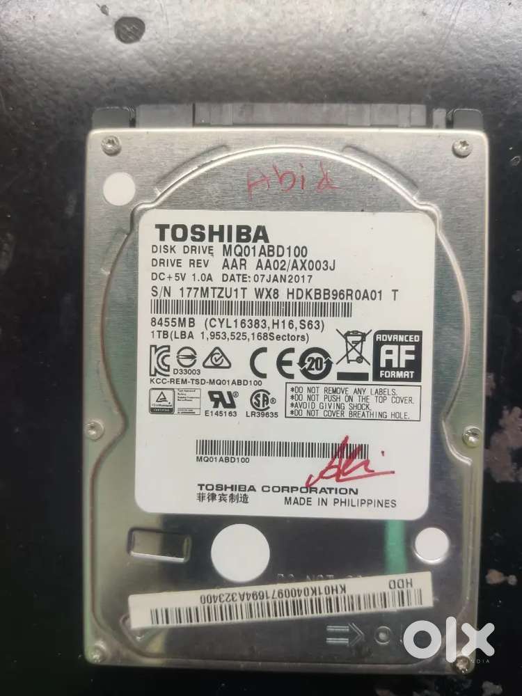 Toshiba 1.TB laptop hard drive (HDD)- Exellent condition,100% Working