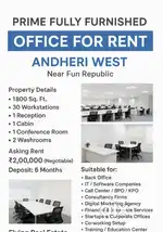 Fully Furnished Office Available on Rent @ Andheri West