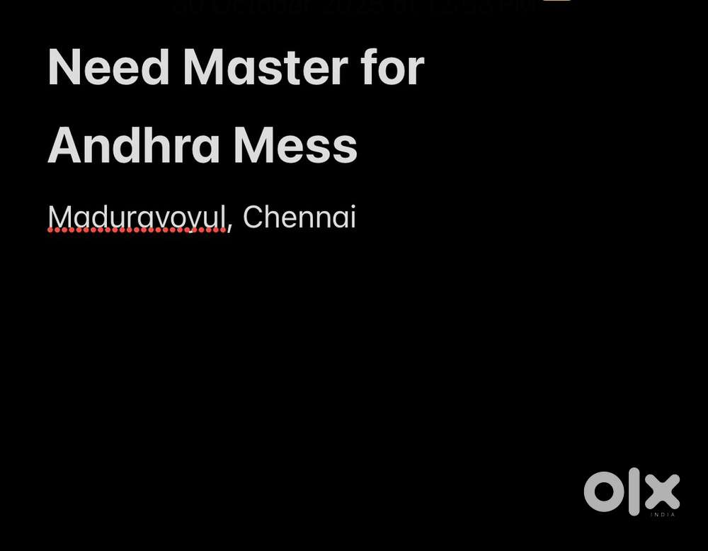 Wanted master for Andhra Mess