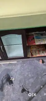 Teak wood tv cabinet with glass top