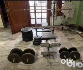 Gym bench with 100 kg and 3 rod and dumble set