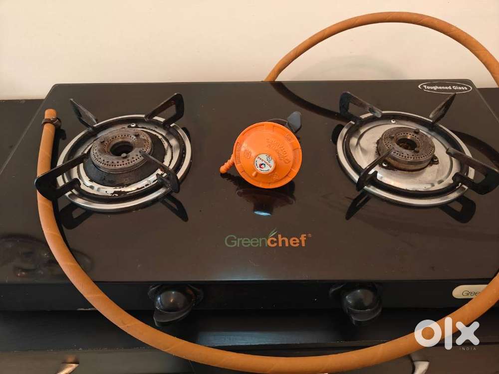 GreenChef 2 Burner Glass Top Gas Stove with Regulator and Hose Pipe