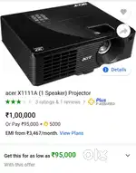 Acer Projector 50 inch to 300 size screen