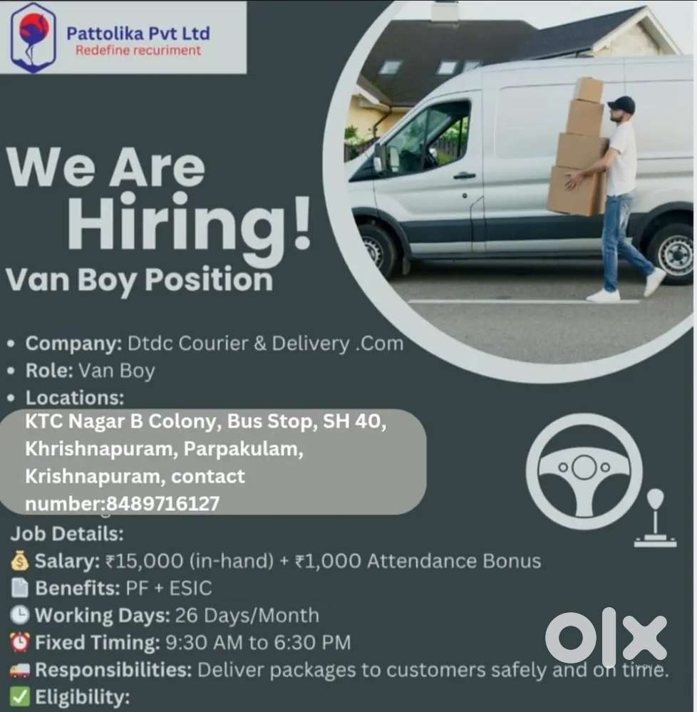 Van delivery boy vaccancy available