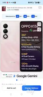 OPPO k 13x 5g 6 128 25 DAYS OLD