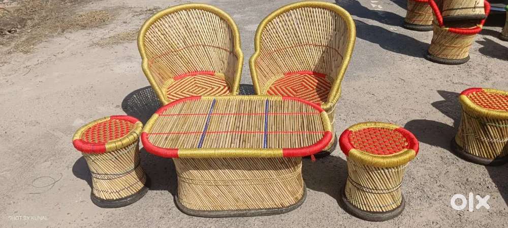 Bamboo mudda chair set with table gift baskets table clock flower pot