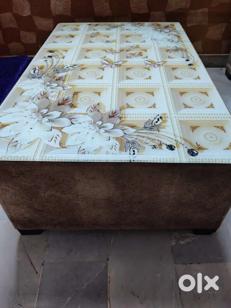 Stylish Glass Top Center Table Floral Design