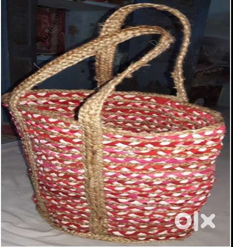 Detec Homzë Jute and Cotton Hand Bag - Pink Color