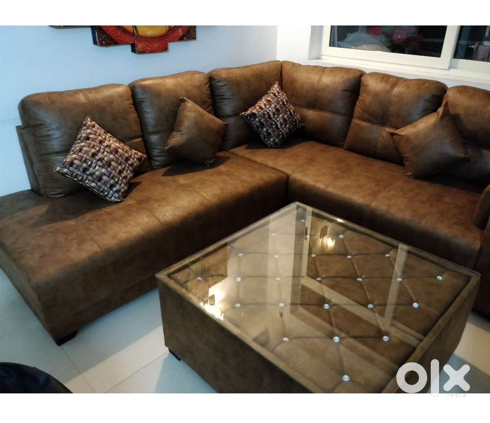 5 seater L shape sofa Suede fabric