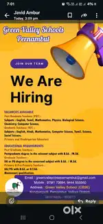 Full time school teacher @Green Valley Schools Pernambut