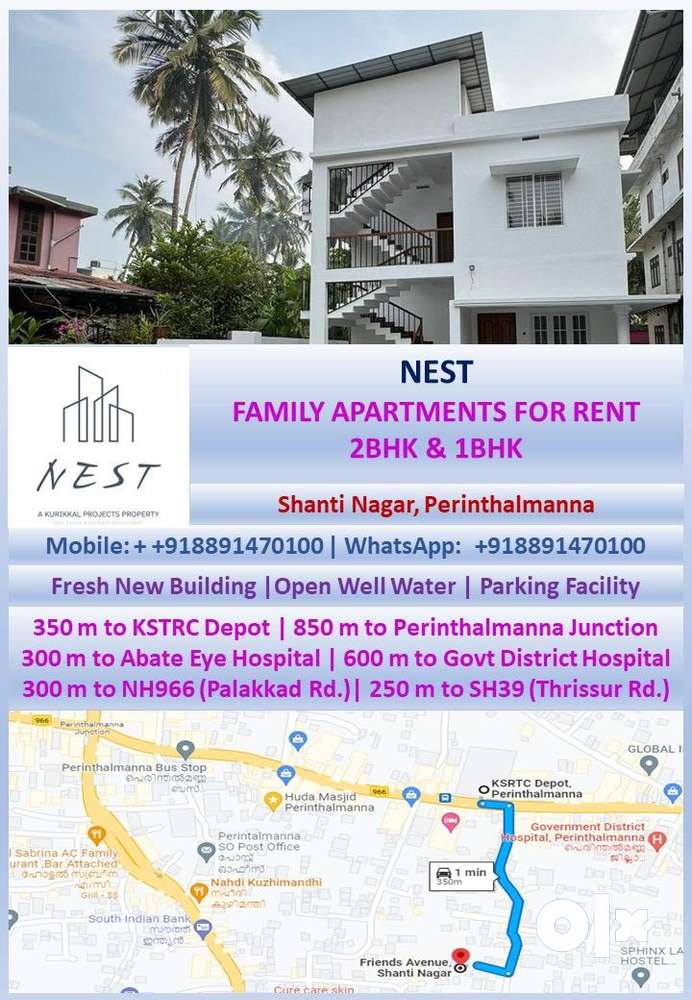 2BHK & 1Bedroom studio apartments for rent in perinthalmanna city