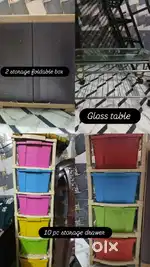 2 storage box foldable 1 glass table 10 pc storage drawer