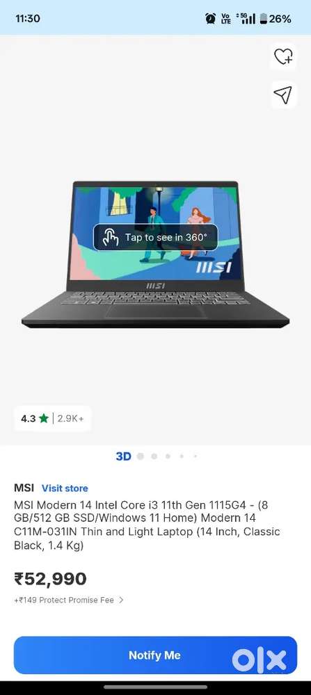 Exchange MSI Laptop i3 11th gen