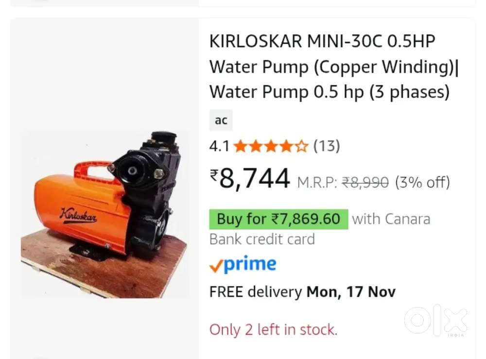 Kirloskar water pump 1 hp, new heavy winding and new bearing
