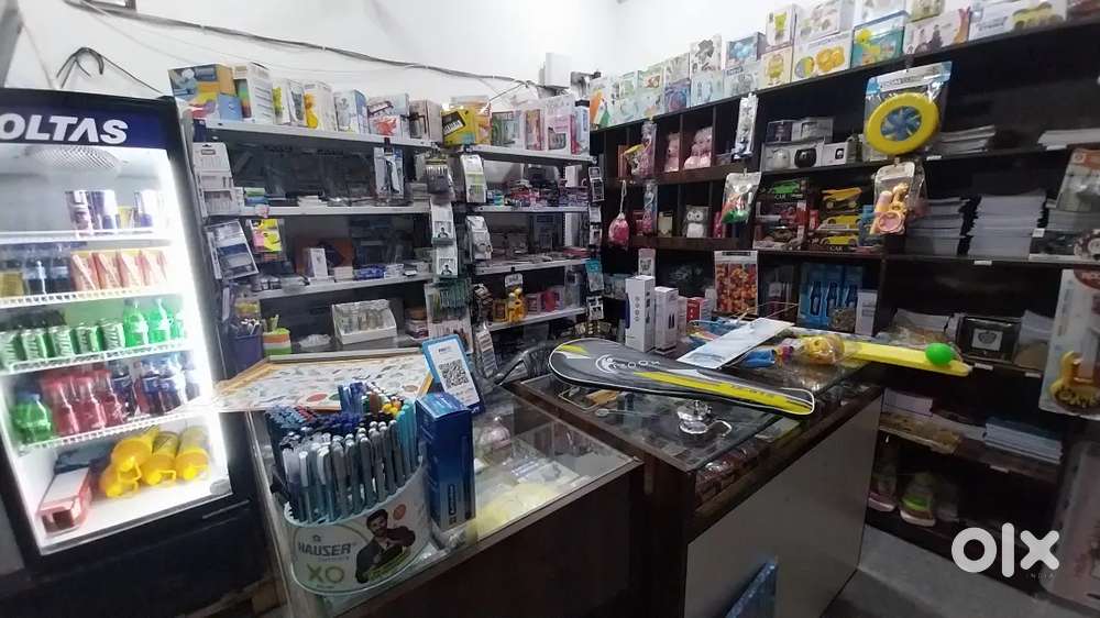 Fridge (ice cream) ,visi cooler, counter ,shelfs,gift items Stationary