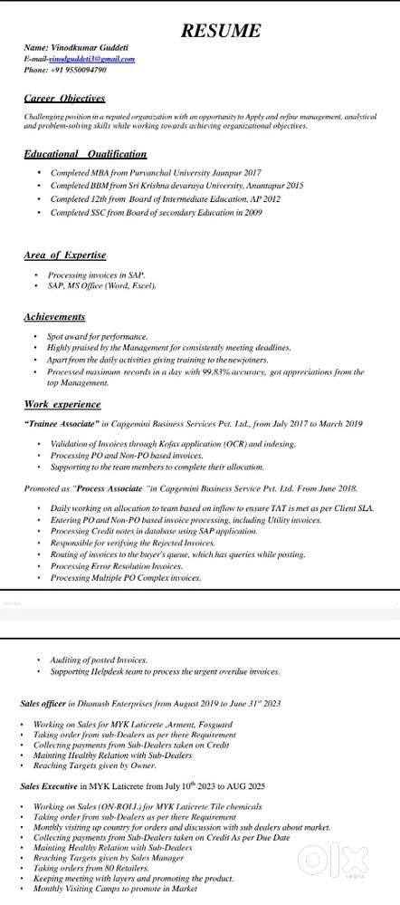 I have 3years 1month exp in sales as sales executive.