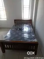 New wooden 3 years warranty Acacia cot double with mattress at combo