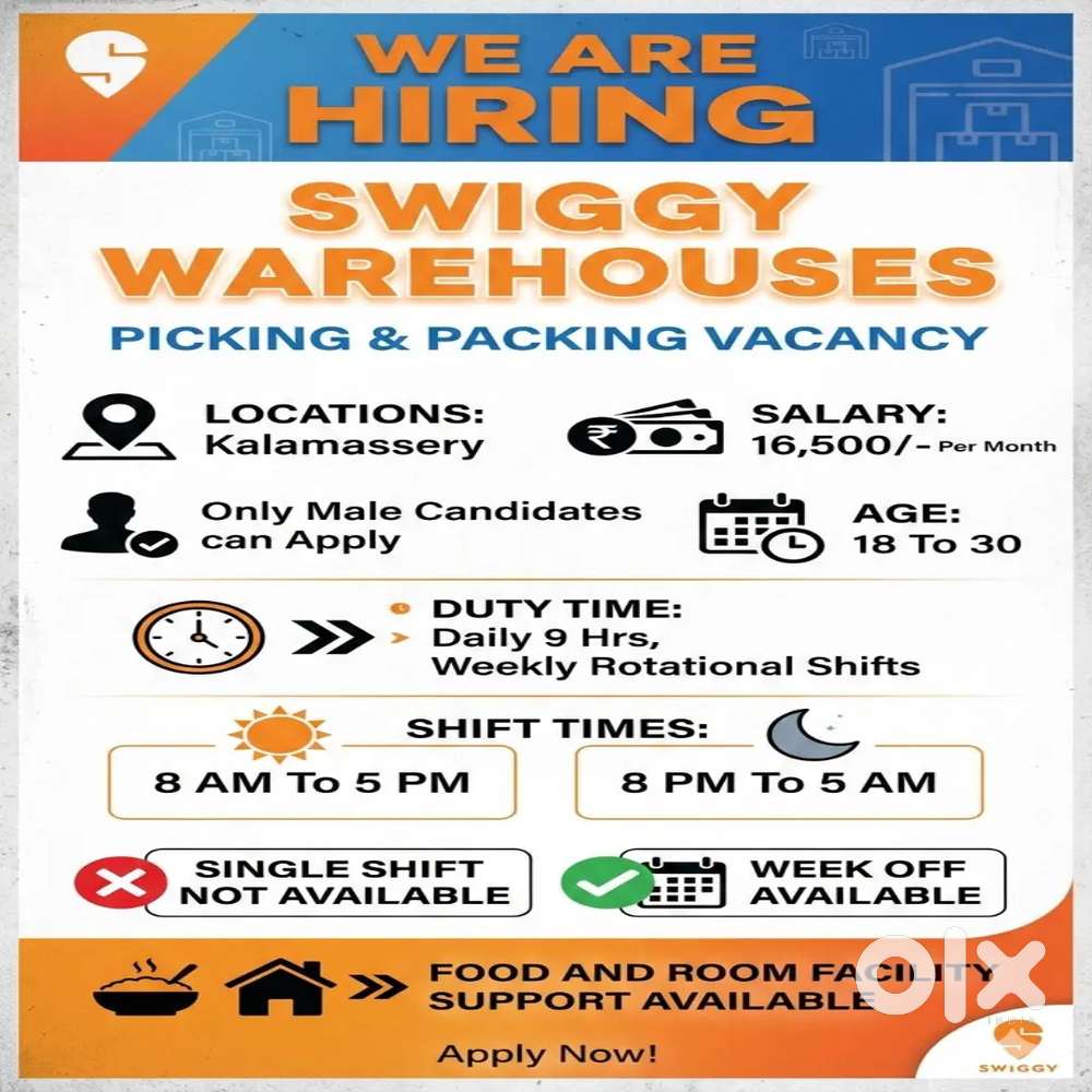 Swiggy Warehouse Kalamassery Packing Picking vacancy