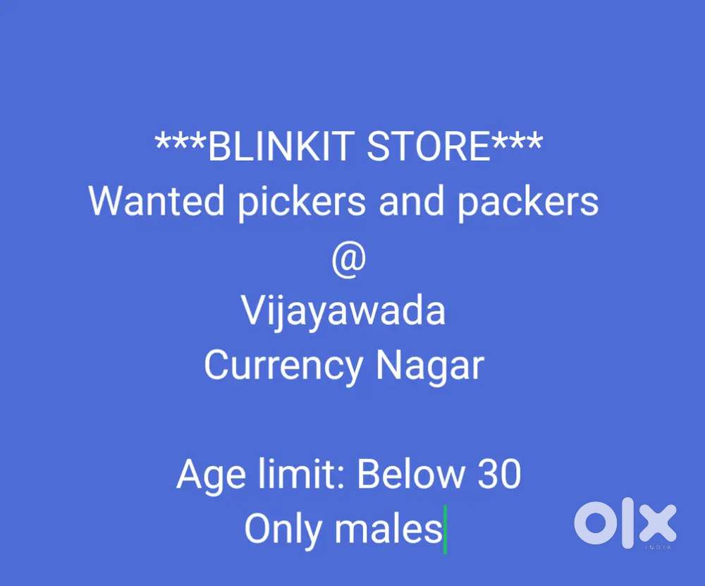 Wanted pickers and packers to Vijayawada Currency Nagar