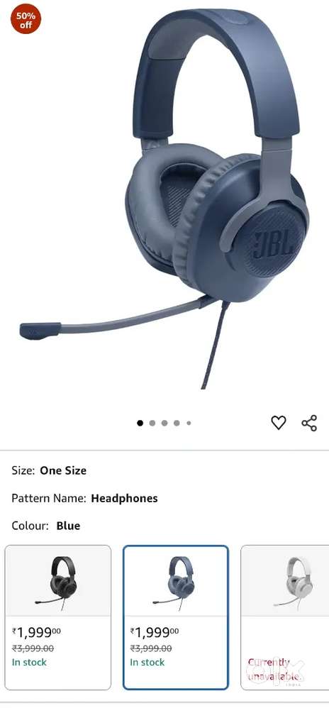 JBL Quantum 100 Wired Over Ear Gaming Headphones with Mic