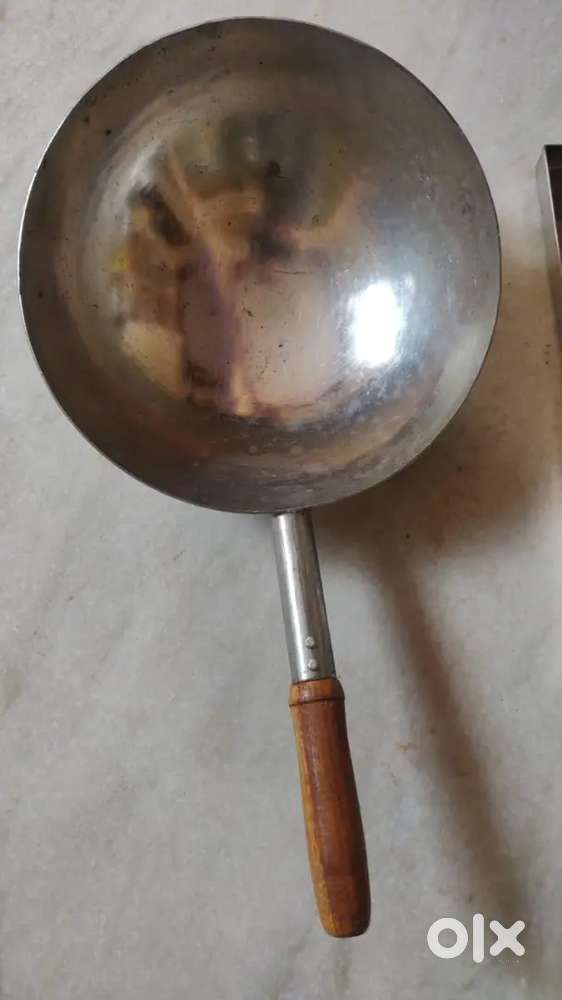 NEW CHINESE WOK WITH HANDLE , TEA FLASK , STEEL TRAYS.